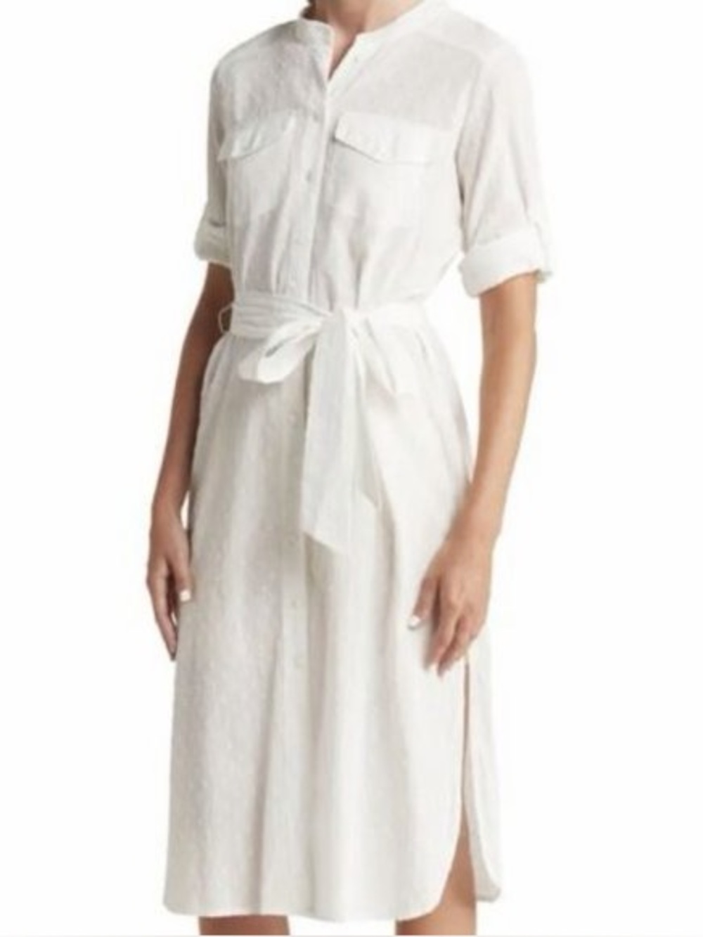 Veronica Beard Makua Swiss Dot Shirt Dress in White